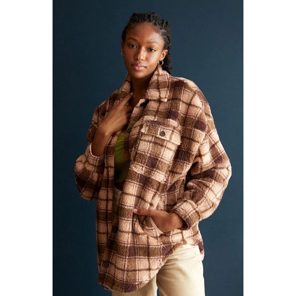 PacSun Jackets & Blazers - PacSun‎ Homecoming Plaid Button Down Sherpa Shacket Jacket Oversized Size M-L